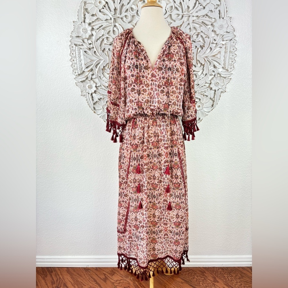 {Sachin & Babi} Lynley Boho Peasant Tassel Maxi Dress, Size S